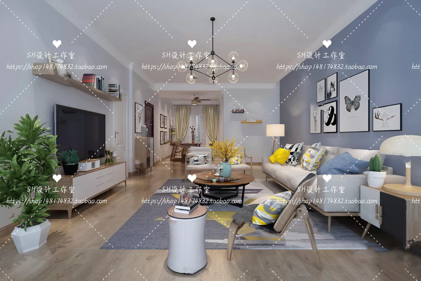 LIVING ROOM 3D SCENES – VRAY RENDER – 406