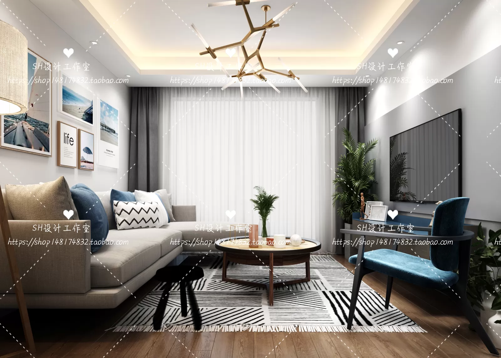 LIVING ROOM 3D SCENES – VRAY RENDER – 076