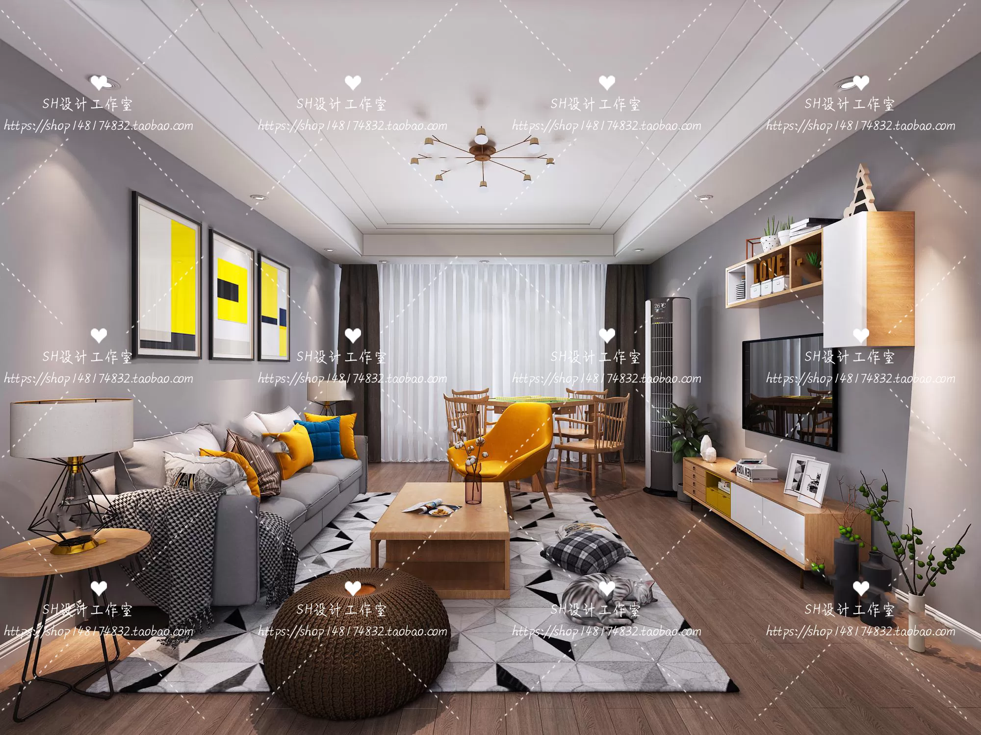 LIVING ROOM 3D SCENES – VRAY RENDER – 374
