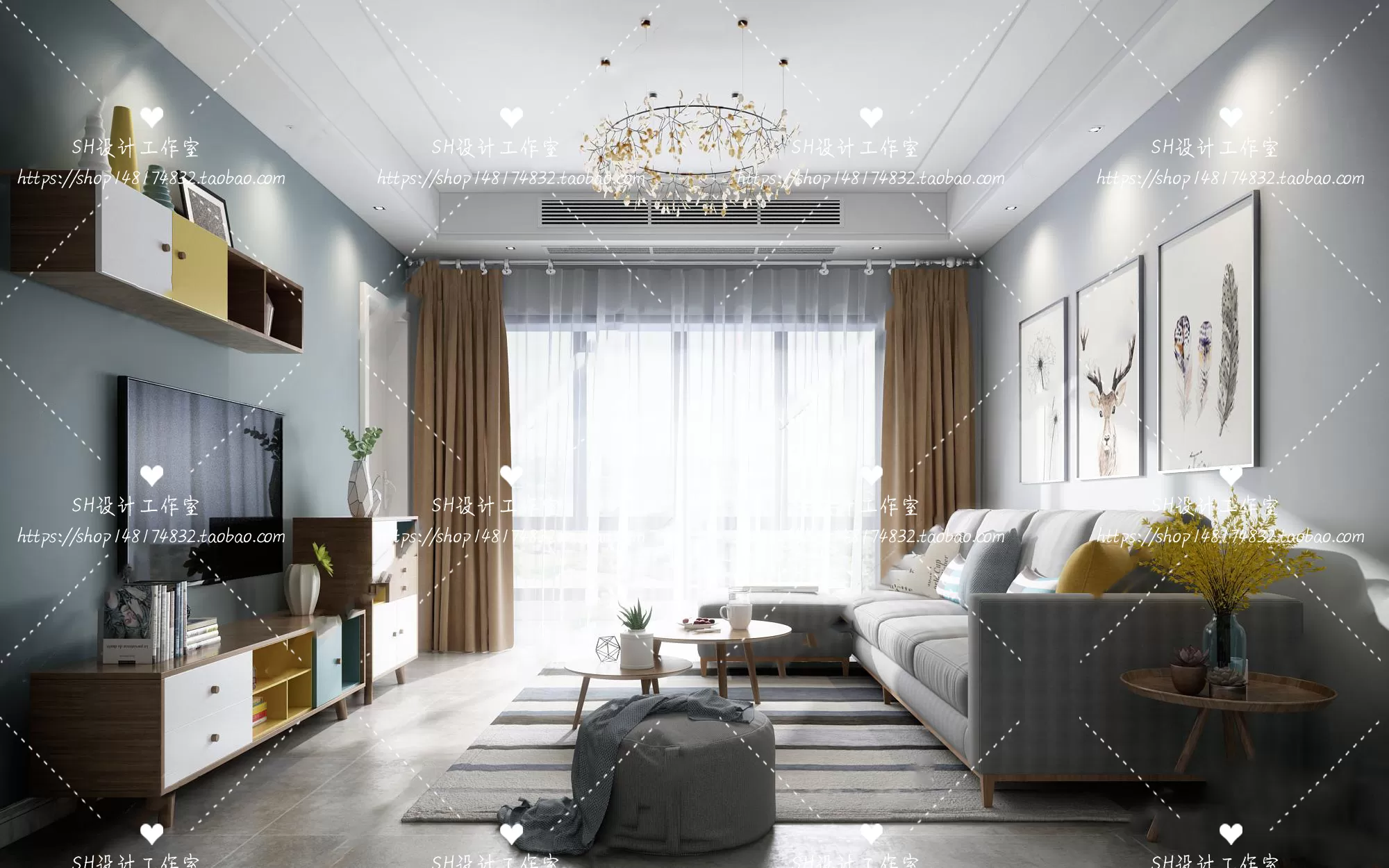 LIVING ROOM 3D SCENES – VRAY RENDER – 375