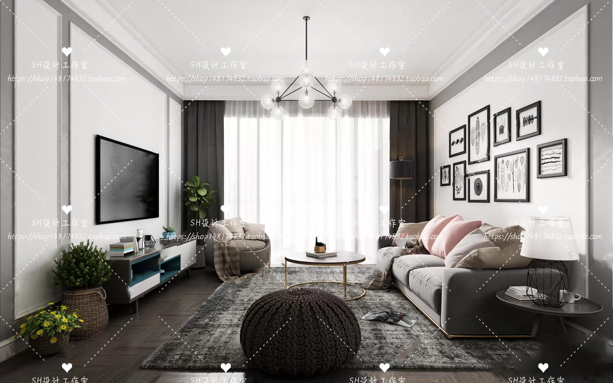 LIVING ROOM 3D SCENES – VRAY RENDER – 381