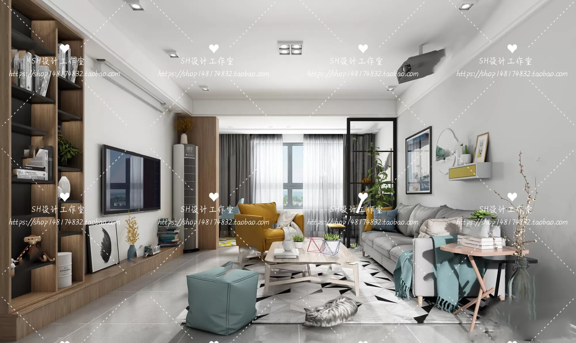 LIVING ROOM 3D SCENES – VRAY RENDER – 382