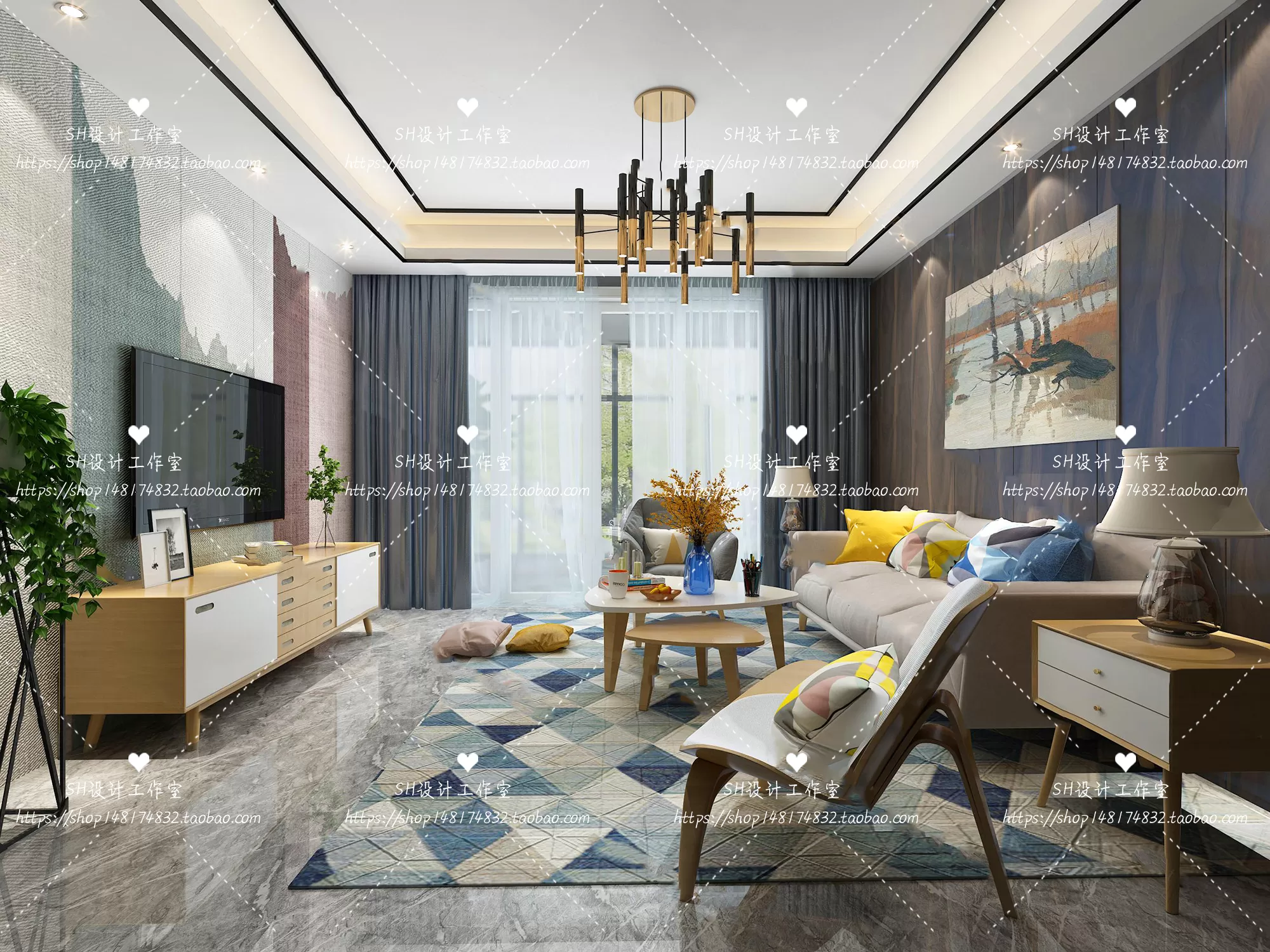 LIVING ROOM 3D SCENES – VRAY RENDER – 386