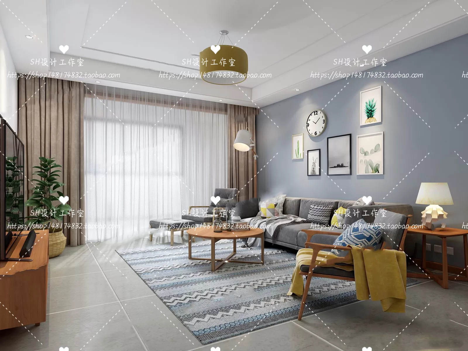 LIVING ROOM 3D SCENES – VRAY RENDER – 387