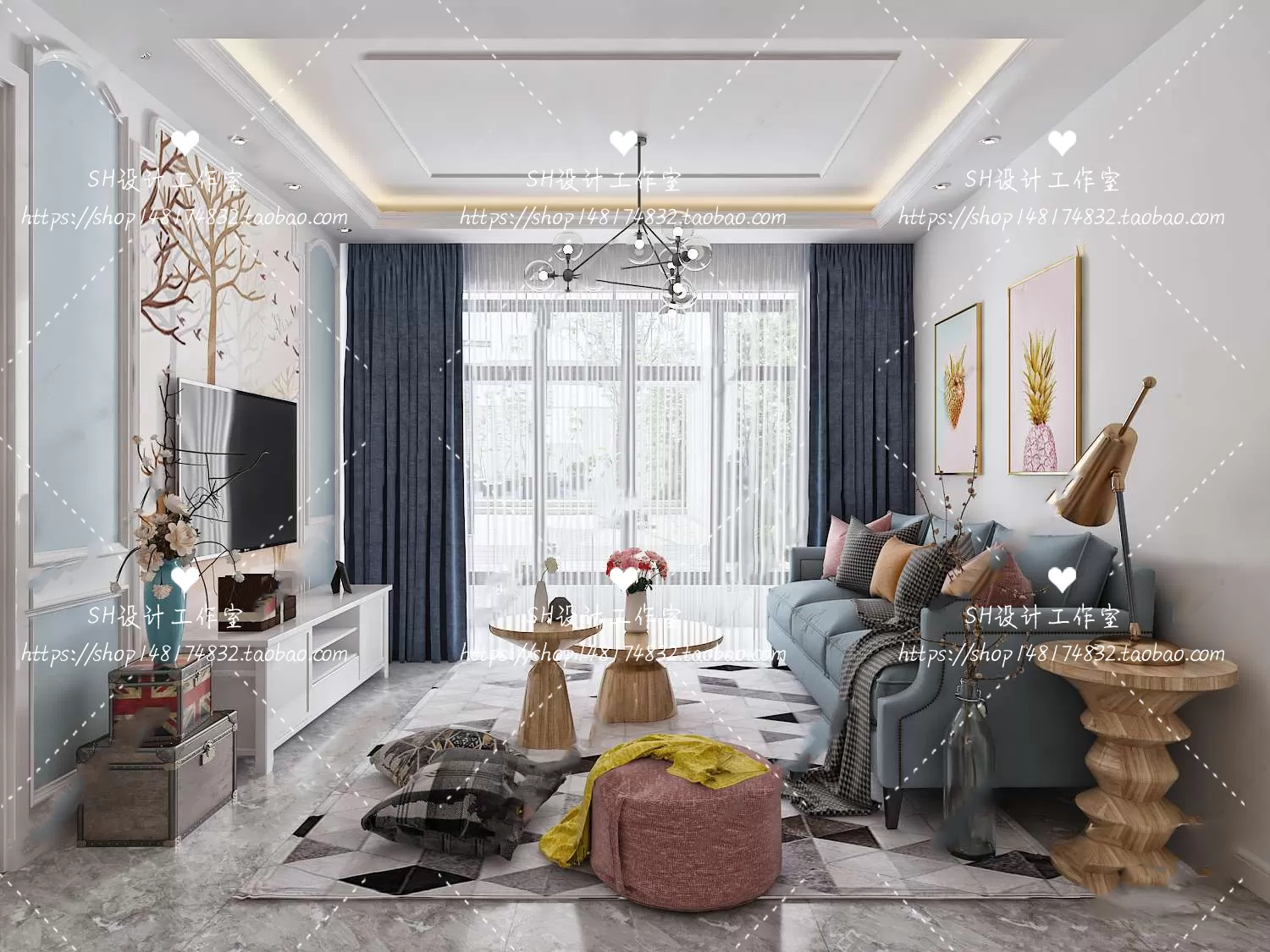 LIVING ROOM 3D SCENES – VRAY RENDER – 389