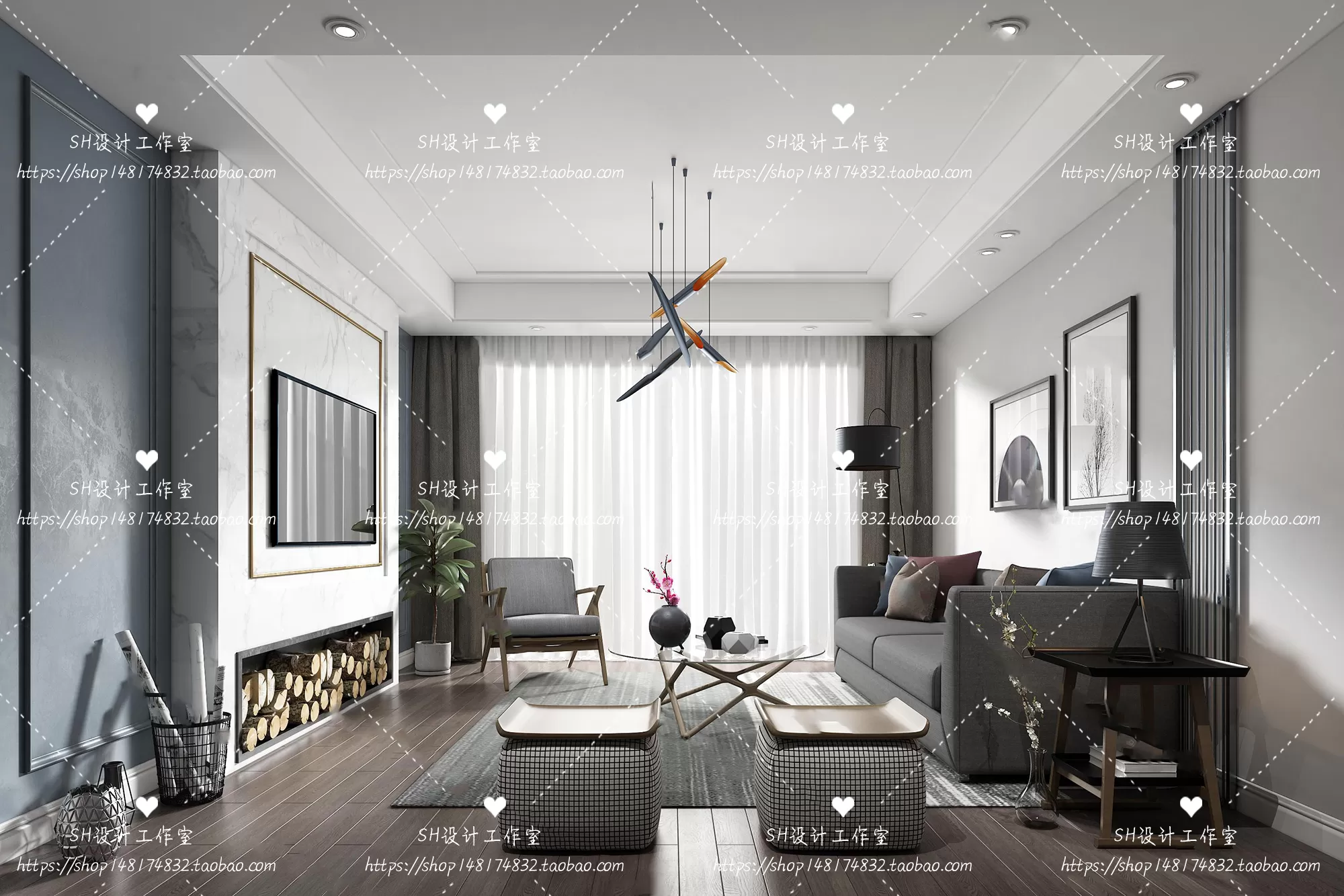 LIVING ROOM 3D SCENES – VRAY RENDER – 398