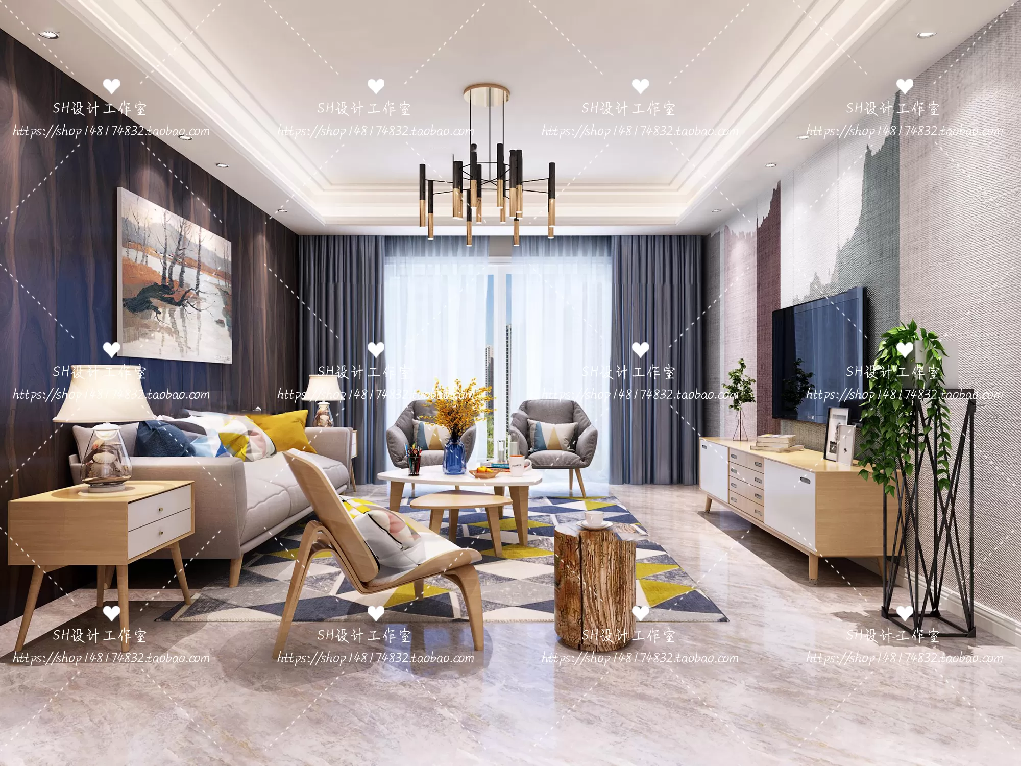 LIVING ROOM 3D SCENES – VRAY RENDER – 429