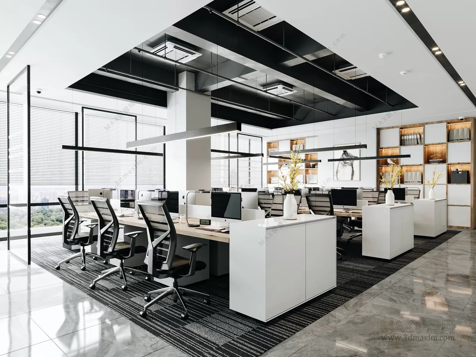 3D OFFICE INTERIOR (VRAY) – WORKSPACE 3D SCENES – 001