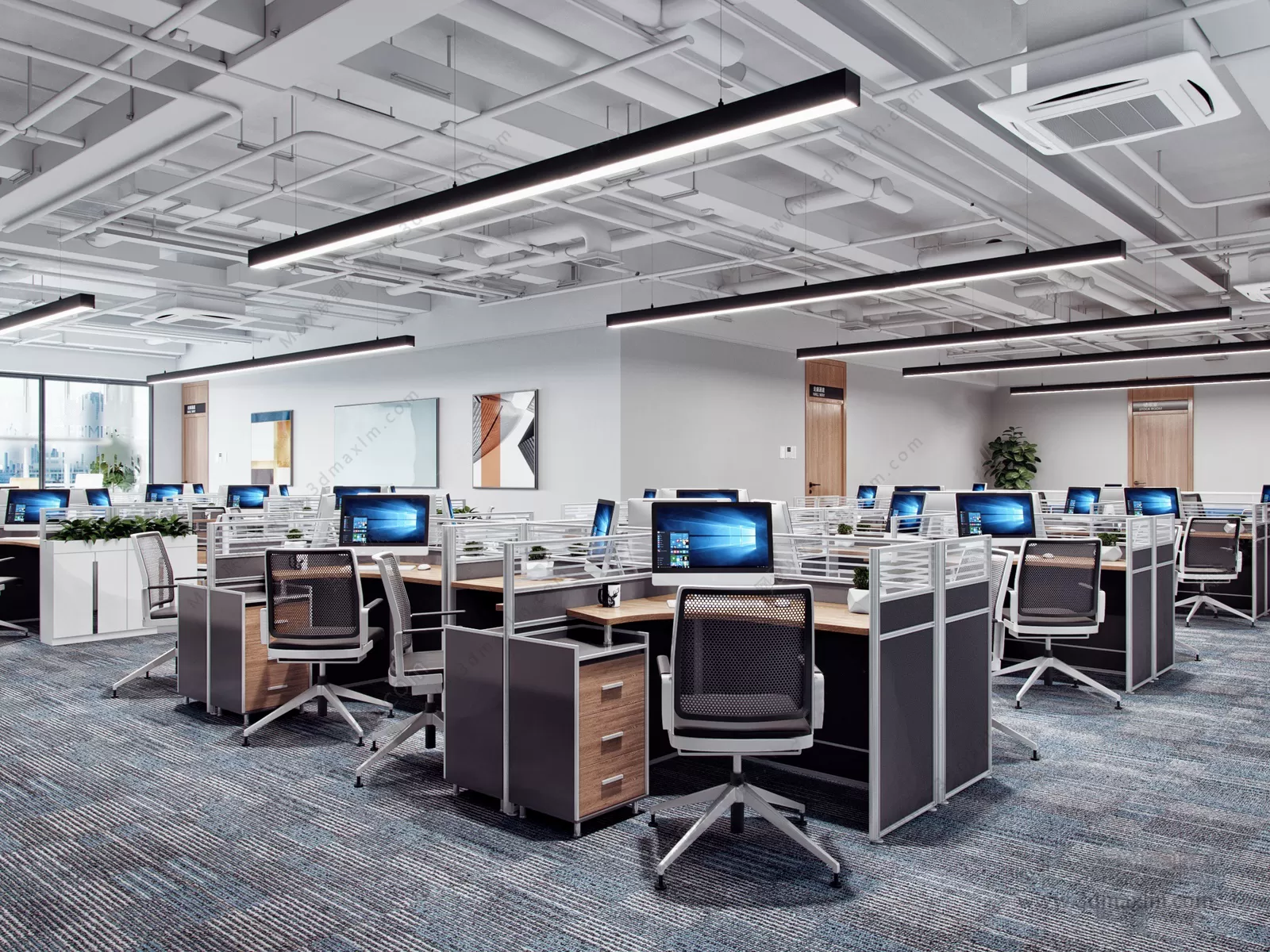 3D OFFICE INTERIOR (VRAY) – WORKSPACE 3D SCENES – 002