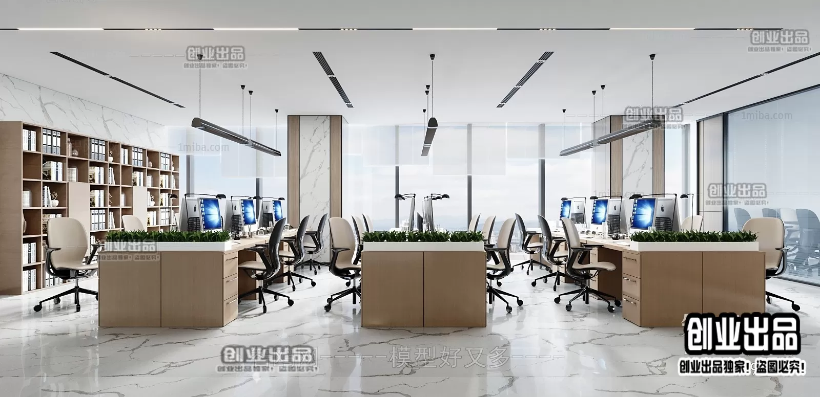 3D OFFICE INTERIOR (VRAY) – WORKSPACE 3D SCENES – 012