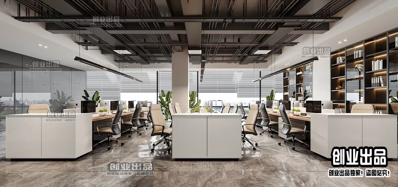 3D OFFICE INTERIOR (VRAY) – WORKSPACE 3D SCENES – 013