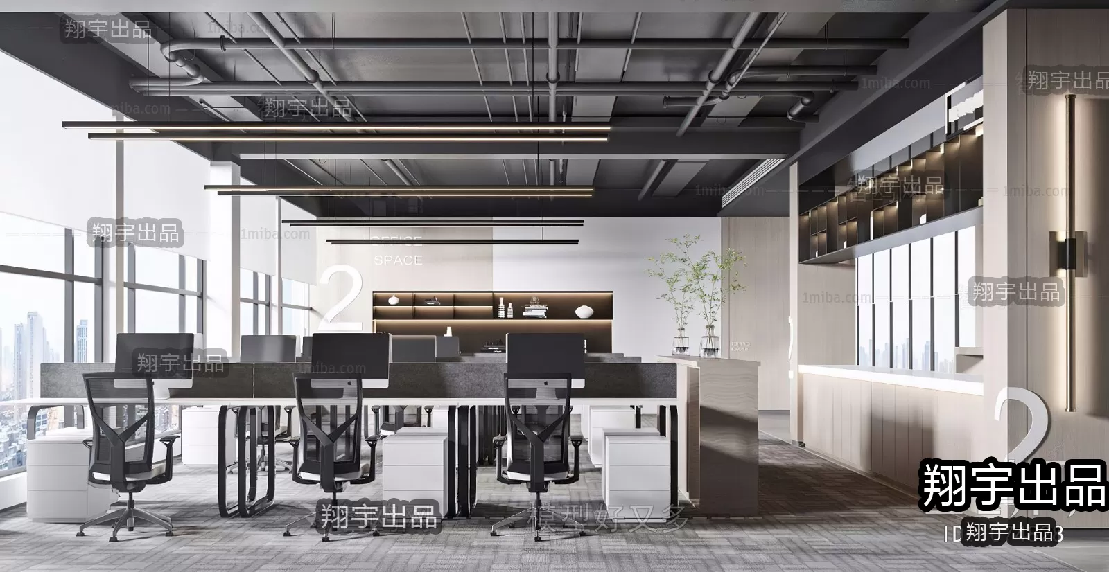 3D OFFICE INTERIOR (VRAY) – WORKSPACE 3D SCENES – 020