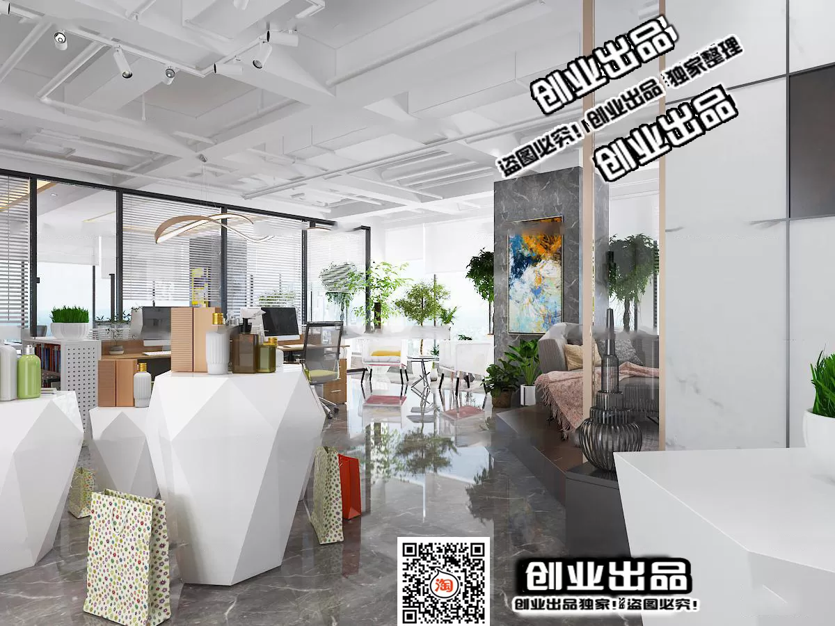 3D OFFICE INTERIOR (VRAY) – WORKSPACE 3D SCENES – 053