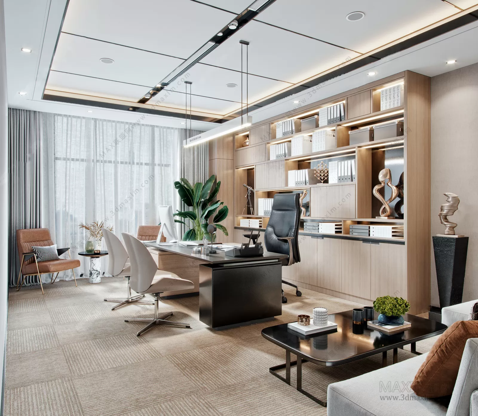 3D OFFICE INTERIOR (VRAY) – MANAGER ROOM 3D SCENES – 006