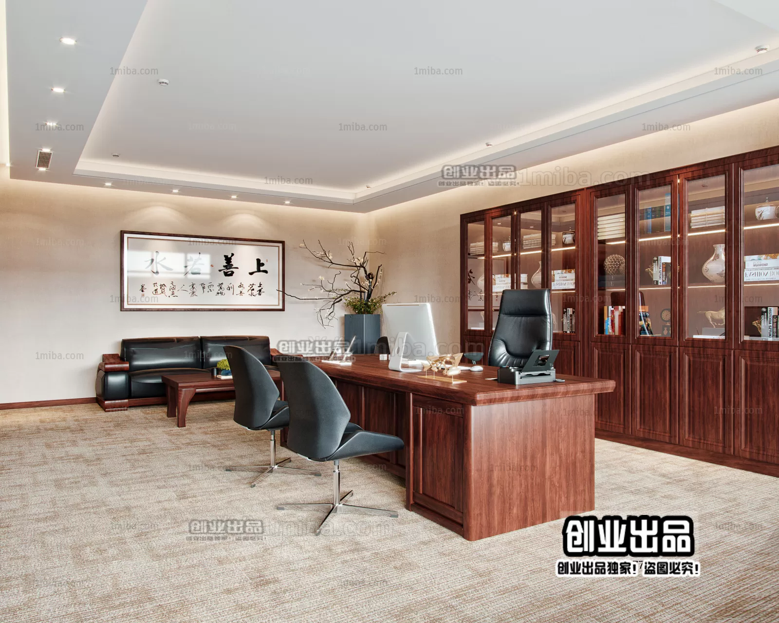 3D OFFICE INTERIOR (VRAY) – MANAGER ROOM 3D SCENES – 011