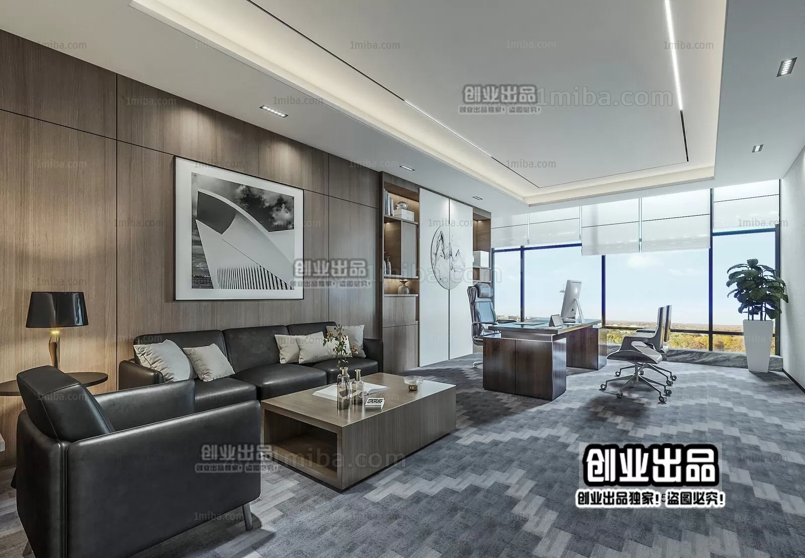 3D OFFICE INTERIOR (VRAY) – MANAGER ROOM 3D SCENES – 015