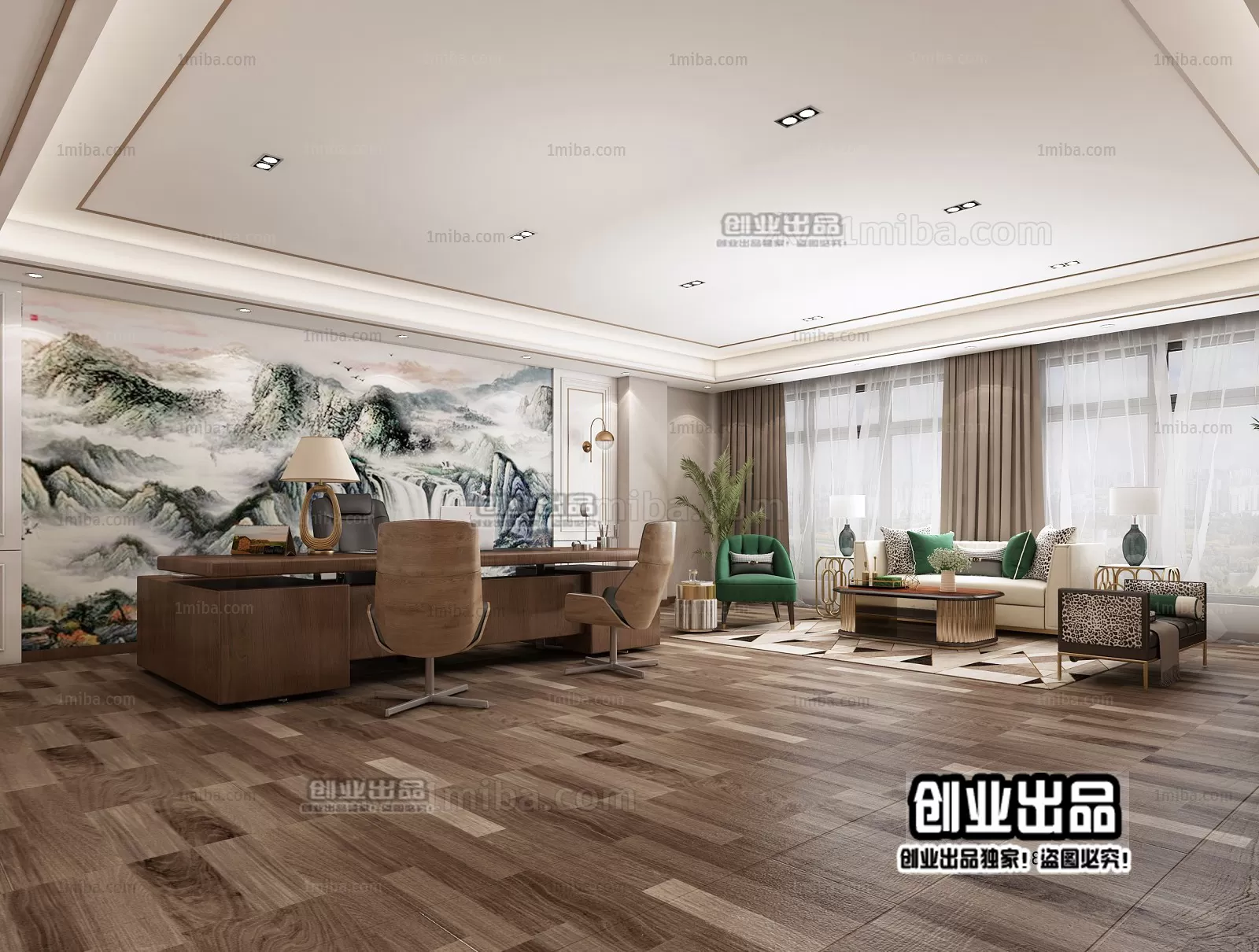 3D OFFICE INTERIOR (VRAY) – MANAGER ROOM 3D SCENES – 017