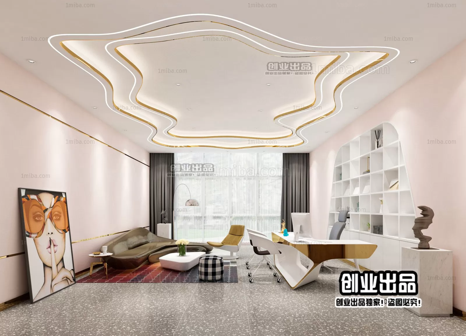 3D OFFICE INTERIOR (VRAY) – MANAGER ROOM 3D SCENES – 029