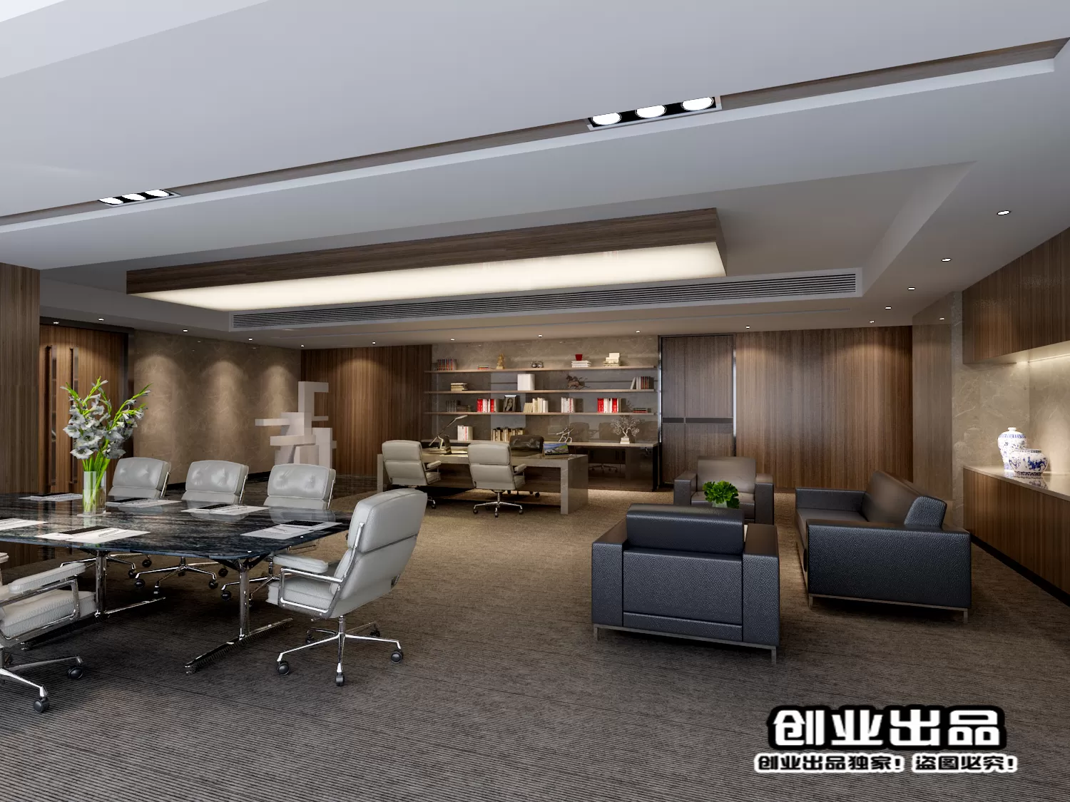 3D OFFICE INTERIOR (VRAY) – MANAGER ROOM 3D SCENES – 100