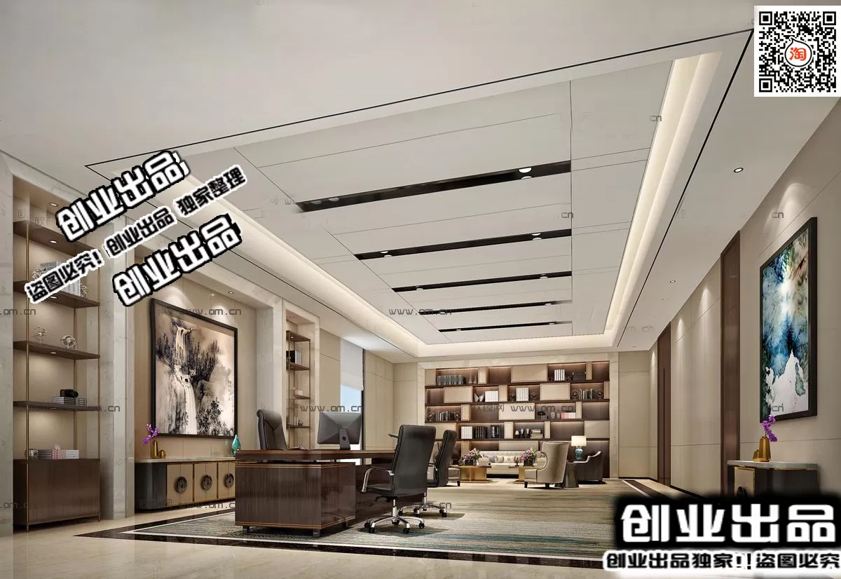 3D OFFICE INTERIOR (VRAY) – MANAGER ROOM 3D SCENES – 120