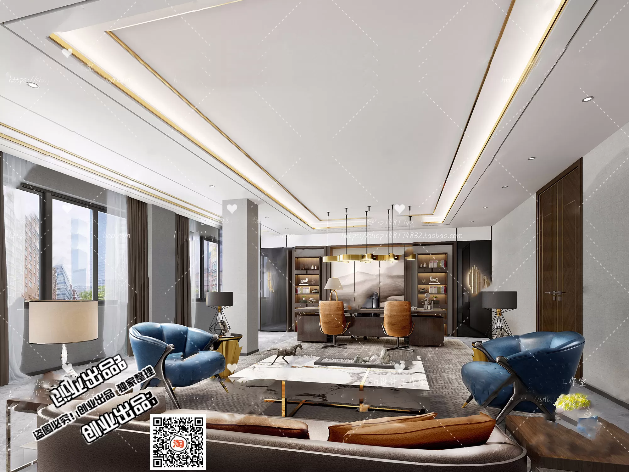 3D OFFICE INTERIOR (VRAY) – MANAGER ROOM 3D SCENES – 121