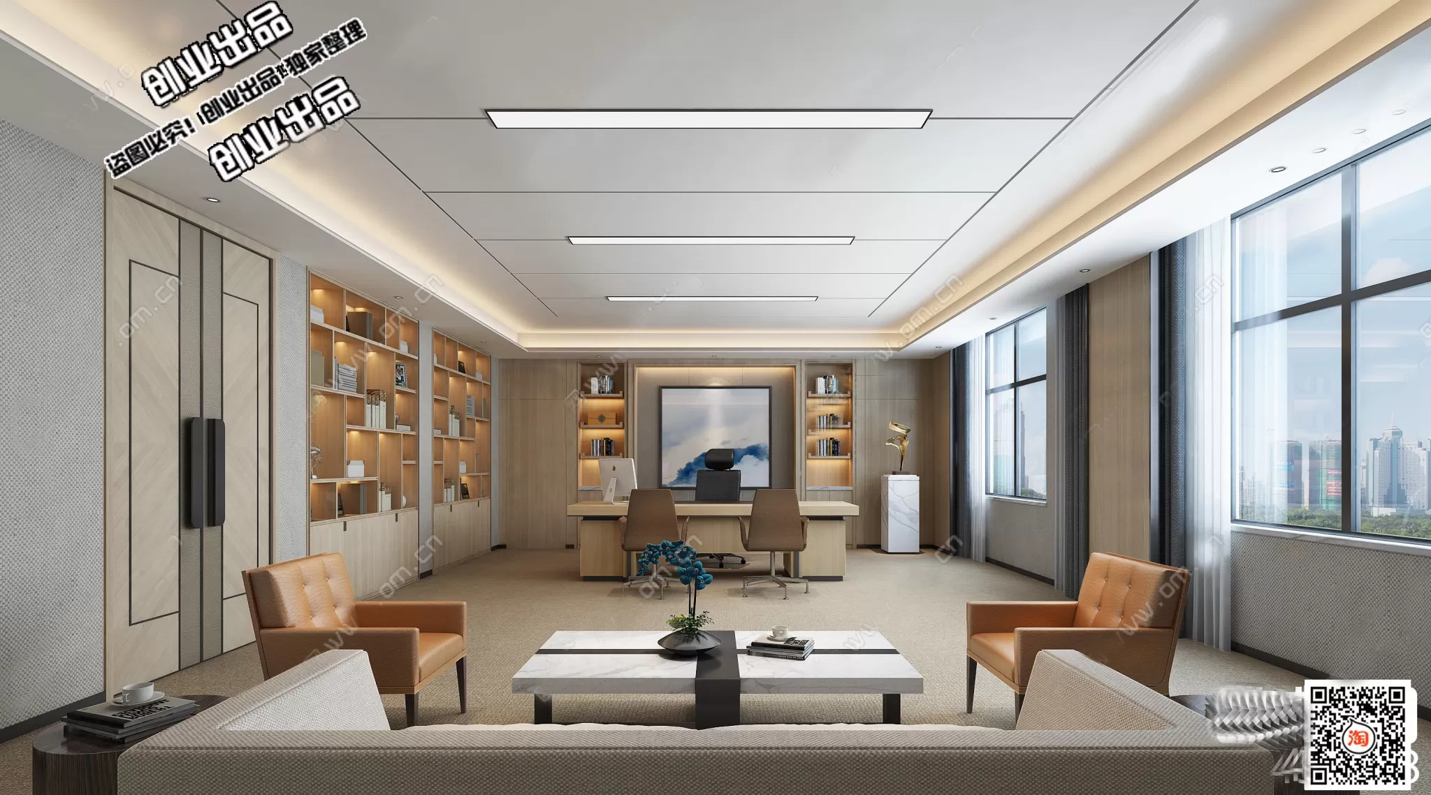 3D OFFICE INTERIOR (VRAY) – MANAGER ROOM 3D SCENES – 125