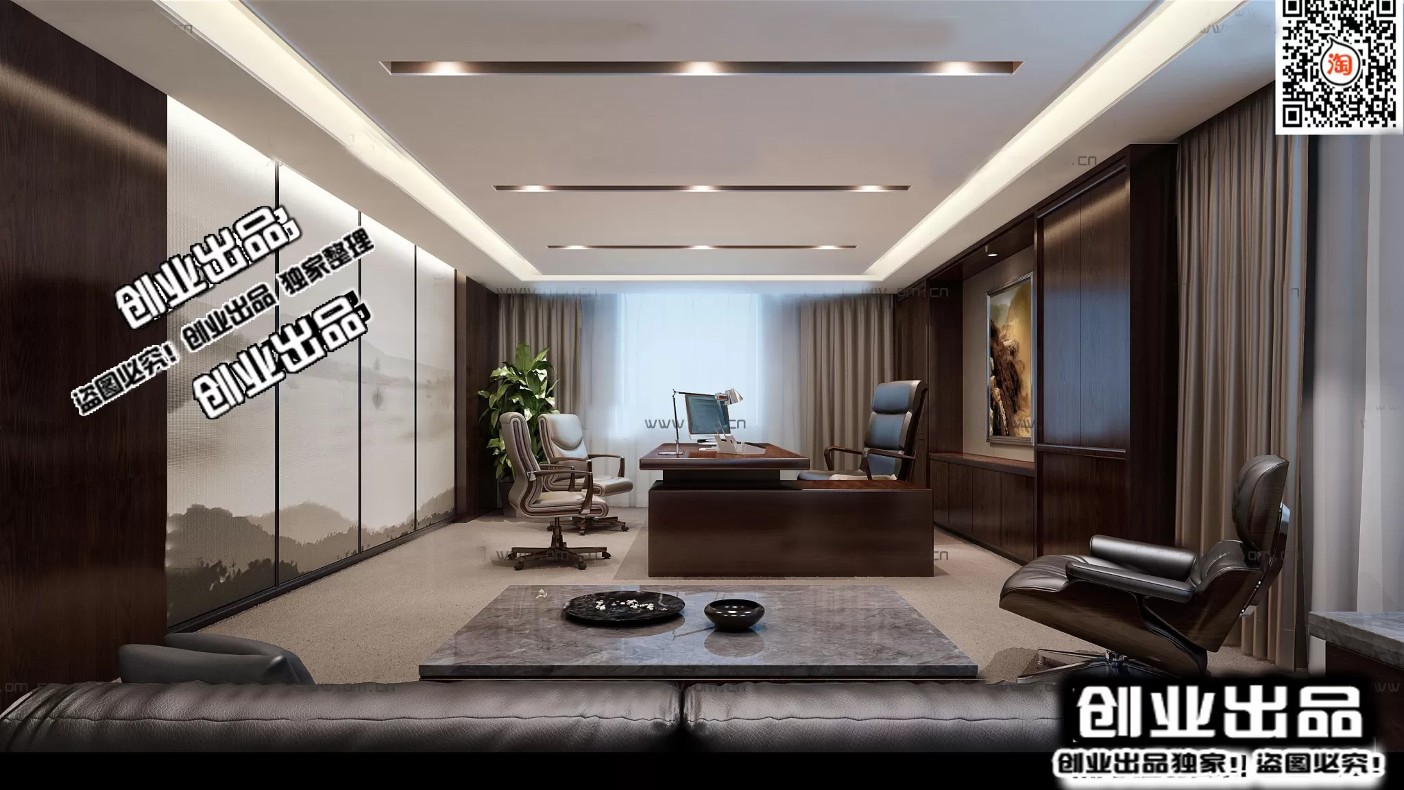 3D OFFICE INTERIOR (VRAY) – MANAGER ROOM 3D SCENES – 128