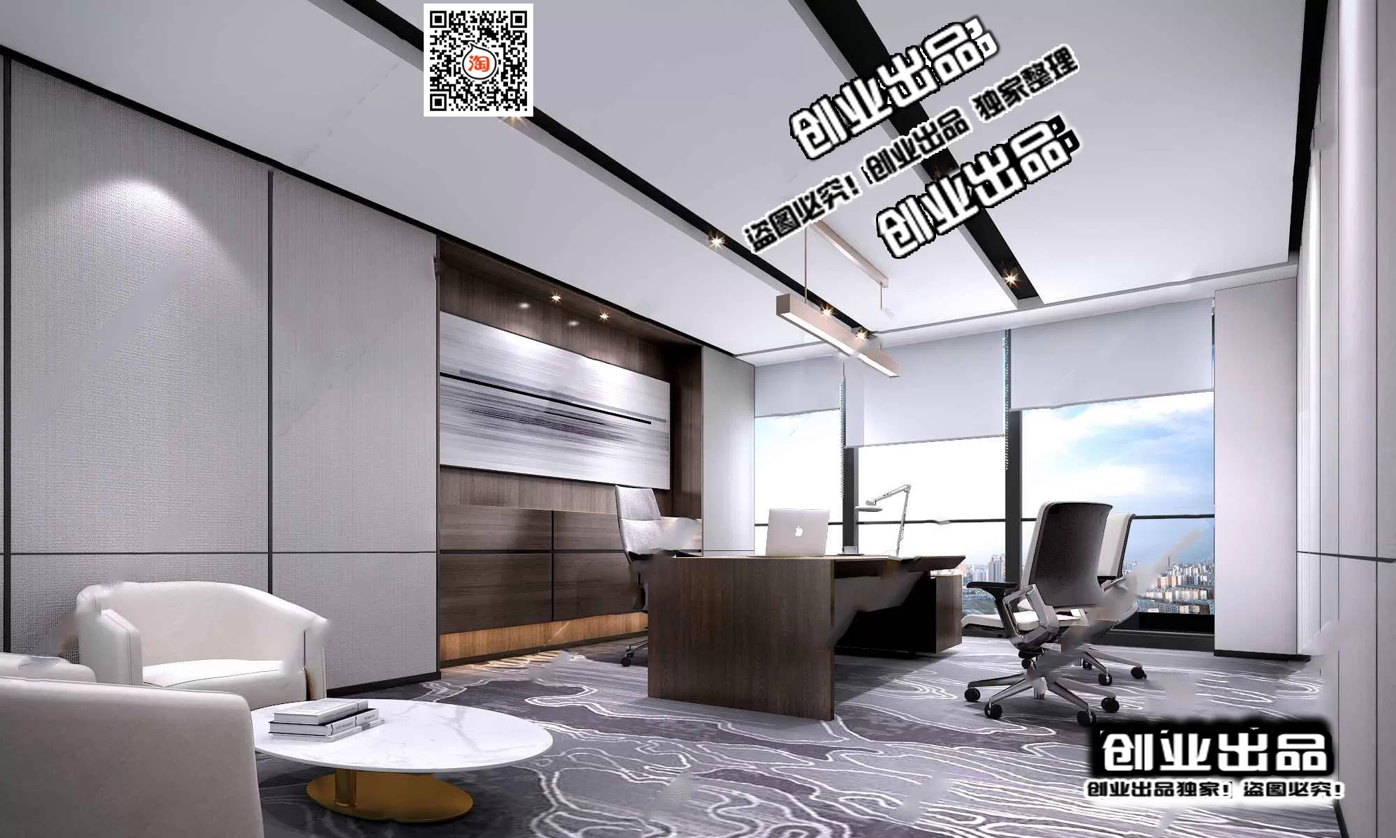 3D OFFICE INTERIOR (VRAY) – MANAGER ROOM 3D SCENES – 150