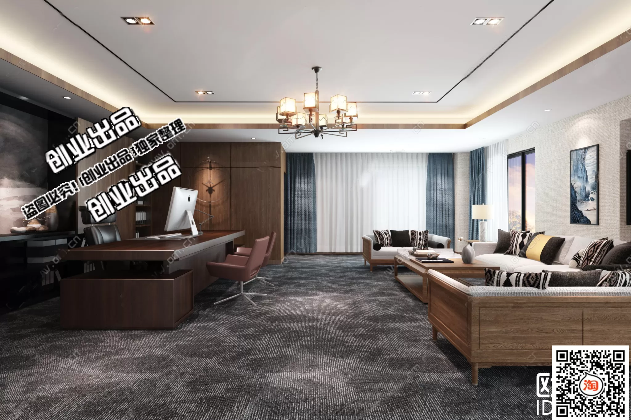 3D OFFICE INTERIOR (VRAY) – MANAGER ROOM 3D SCENES – 152