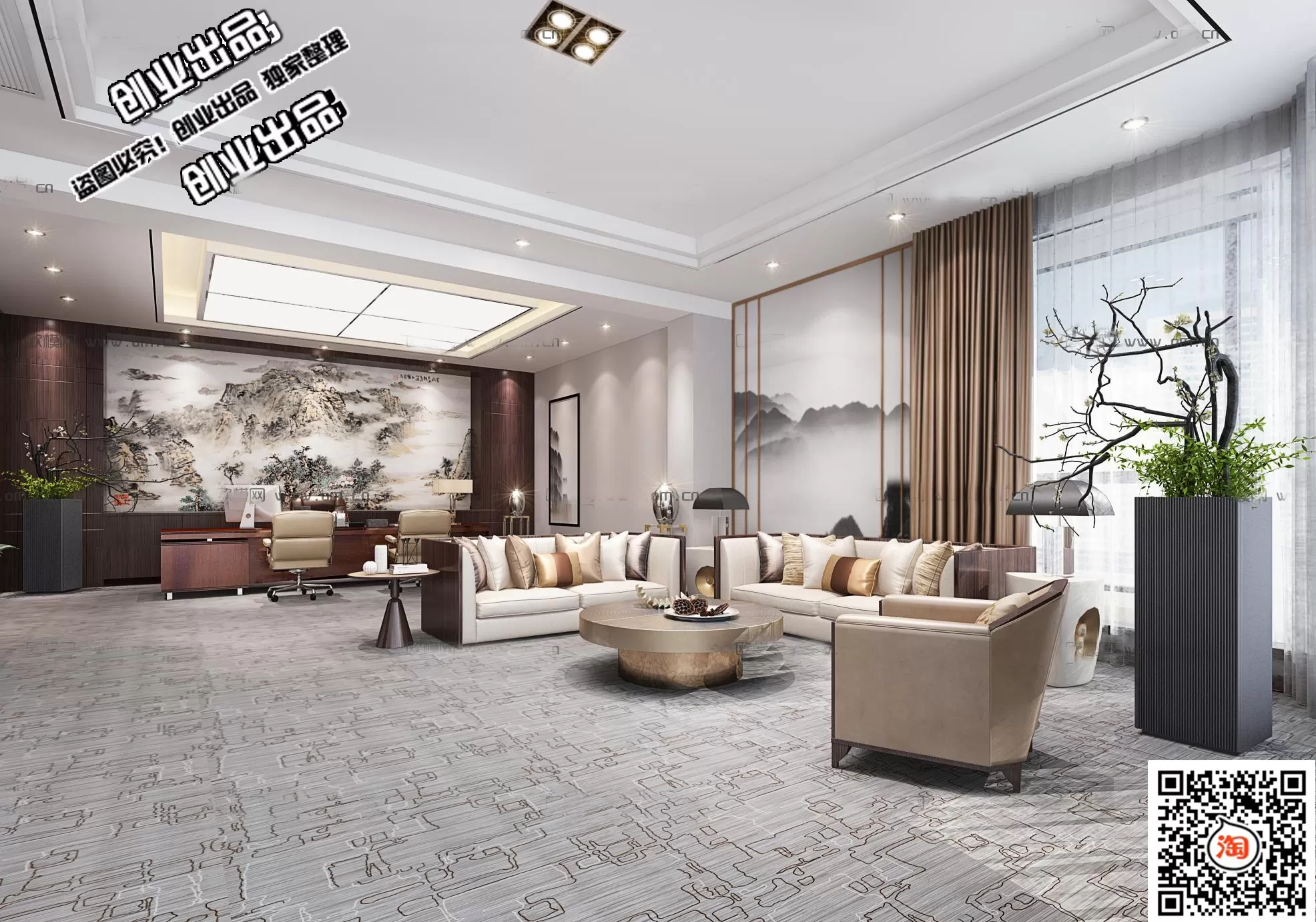 3D OFFICE INTERIOR (VRAY) – MANAGER ROOM 3D SCENES – 162