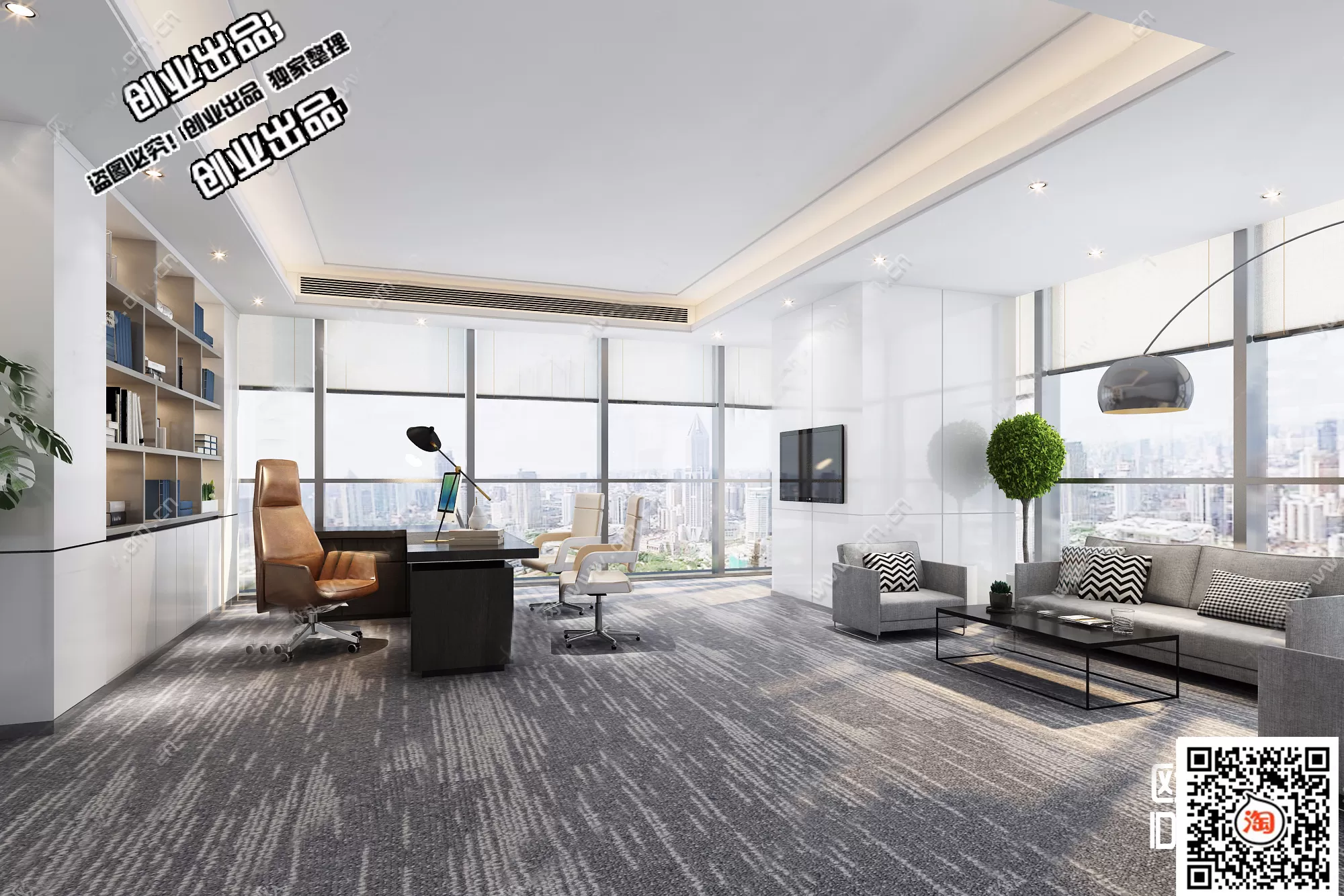 3D OFFICE INTERIOR (VRAY) – MANAGER ROOM 3D SCENES – 170