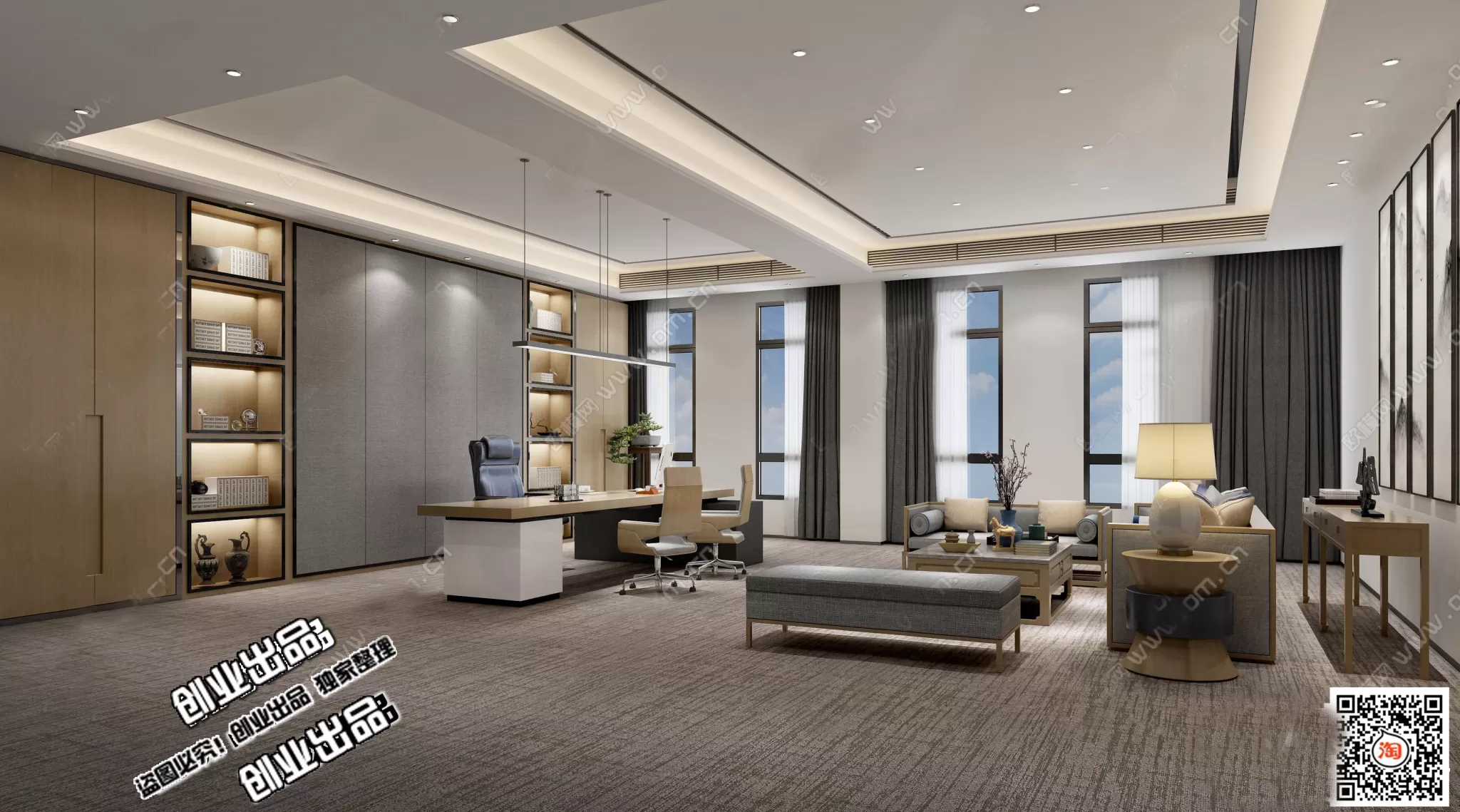 3D OFFICE INTERIOR (VRAY) – MANAGER ROOM 3D SCENES – 171