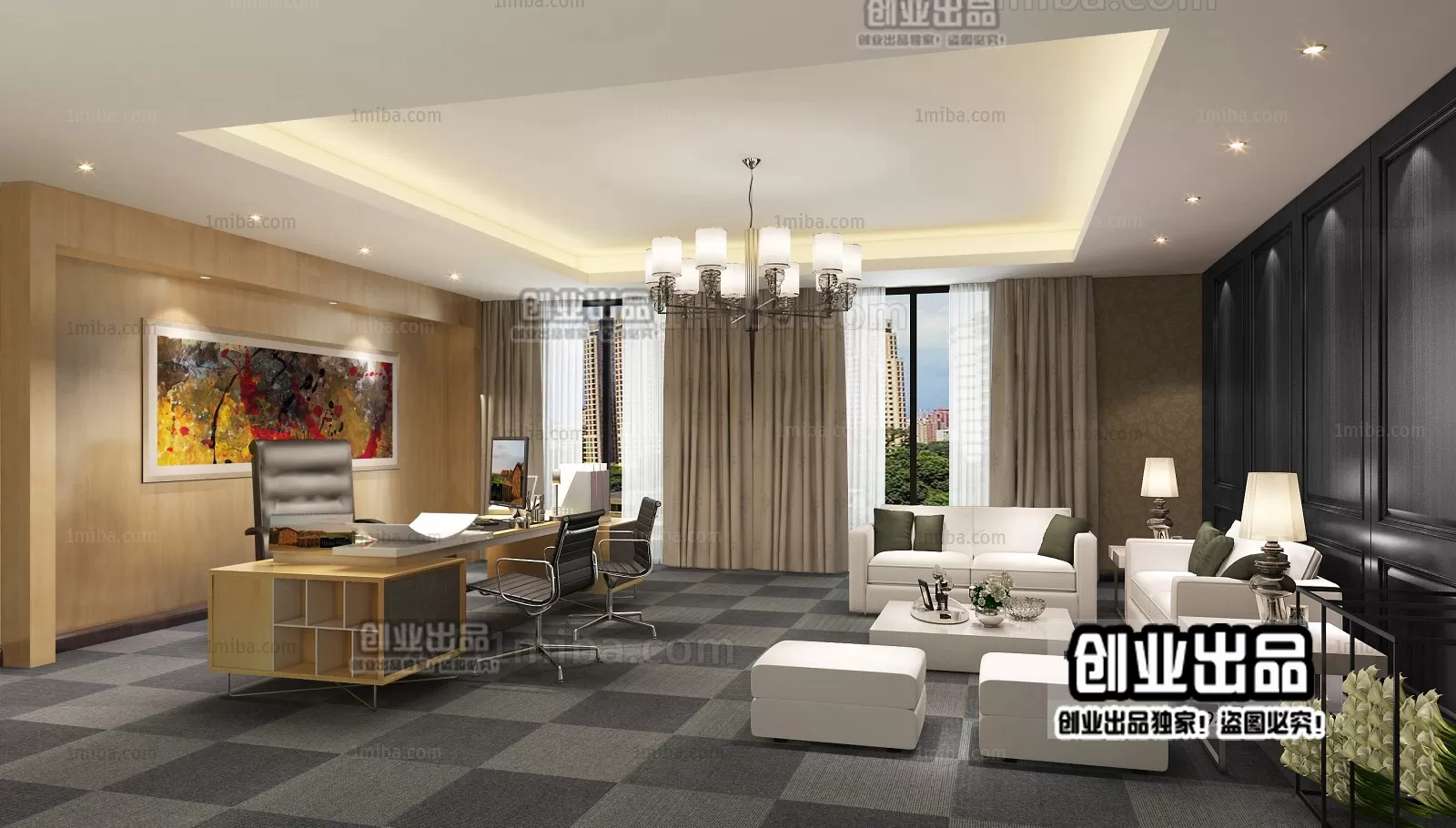 3D OFFICE INTERIOR (VRAY) – MANAGER ROOM 3D SCENES – 179