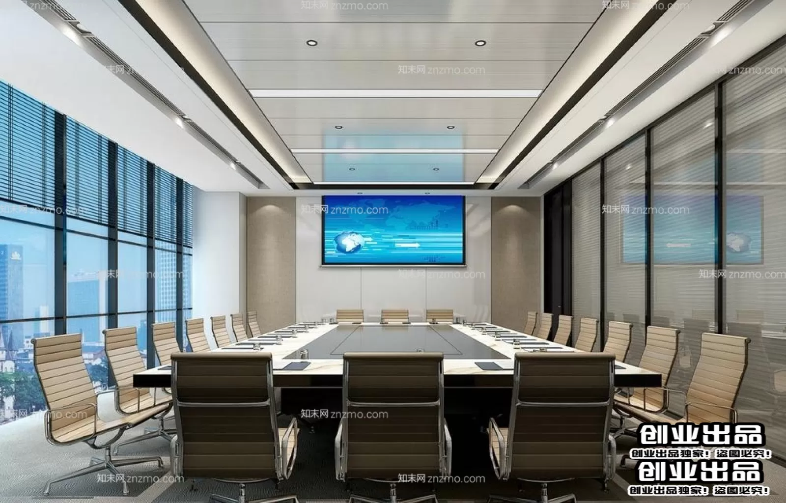 3D OFFICE INTERIOR (VRAY) – MEETING ROOM 3D SCENES – 083