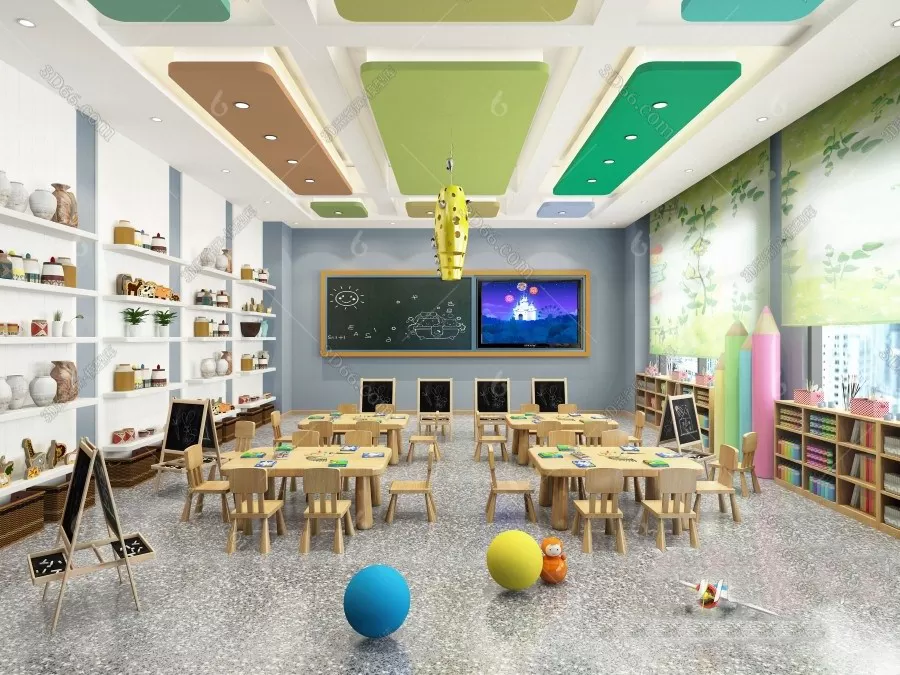 3D SCHOOL INTERIOR (VRAY) – KINDERGARTEN 3D SCENES – 079