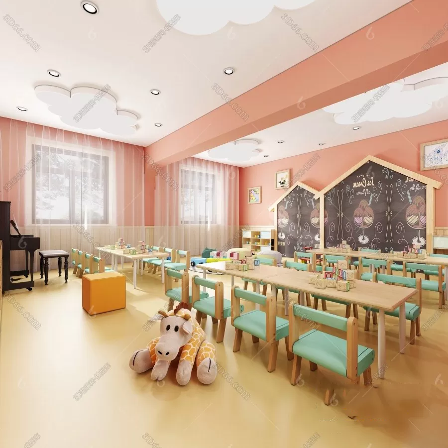 3D SCHOOL INTERIOR (VRAY) – KINDERGARTEN 3D SCENES – 082
