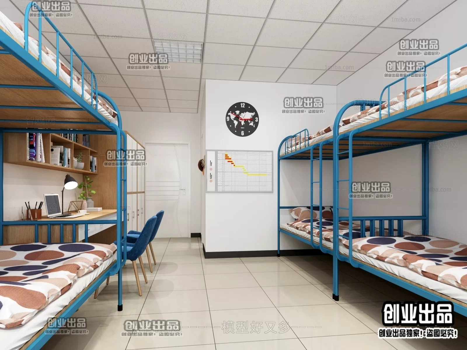 3D SCHOOL INTERIOR (VRAY) – DOMITORY 3D SCENES – 034