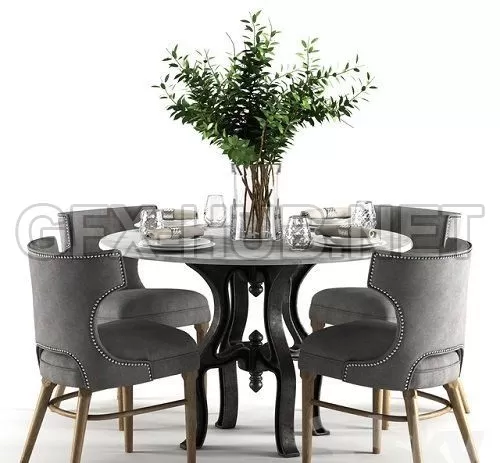 Ashford Task Chair with Hobbs – Round Dining Table-marble top 3D Model – 206561