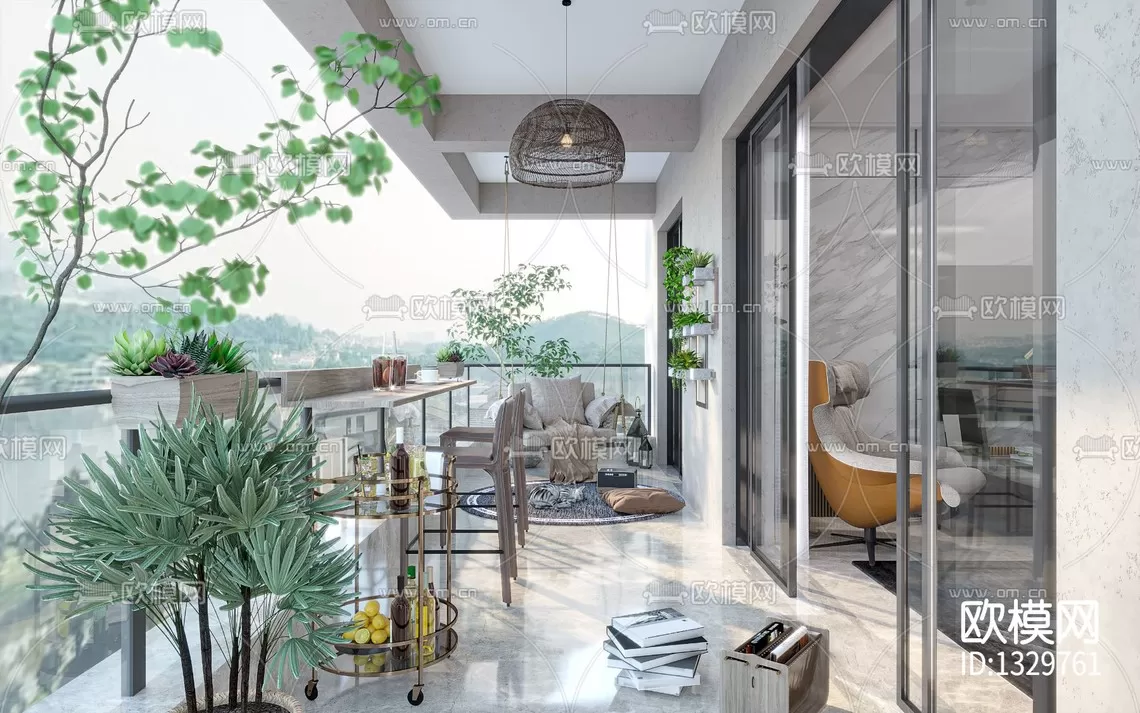 Corona Render 3D Scenes – Balcony Garden – 0003