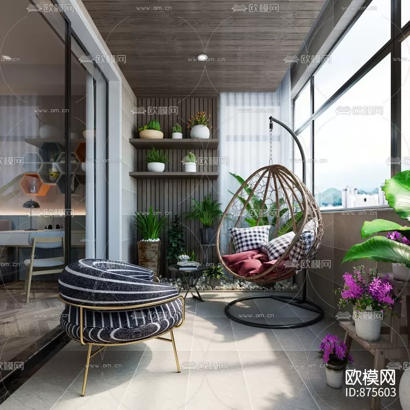 Corona Render 3D Scenes – Balcony Garden – 0010