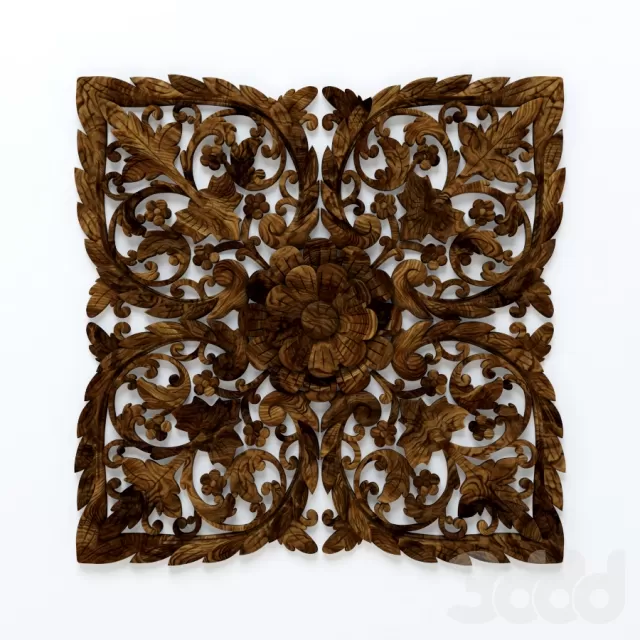 Black Carved Inlay Square Lotus Panel – 208289