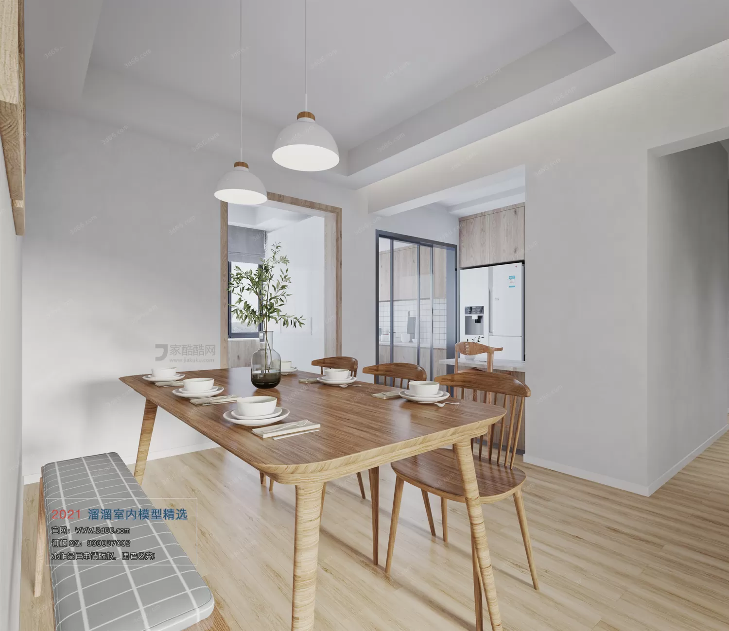 DINING, KITCHEN – M002-Nordic style-Vray model
