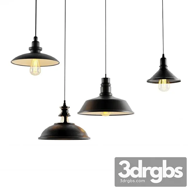 4 black cast industrial chandeliers 3D Model Download 4 black cast industrial chandeliers 3D Model Download