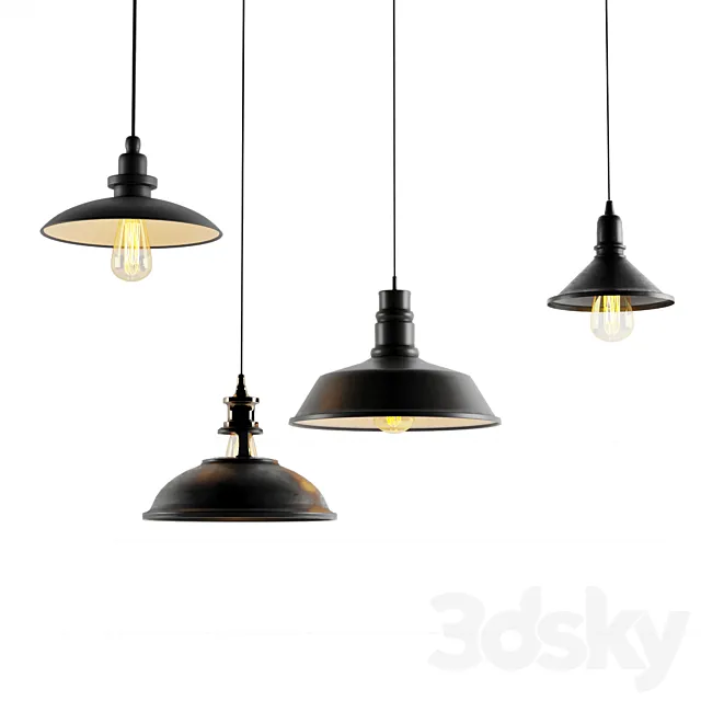 4 black cast industrial chandeliers 3DModel 4 black cast industrial chandeliers 3DModel