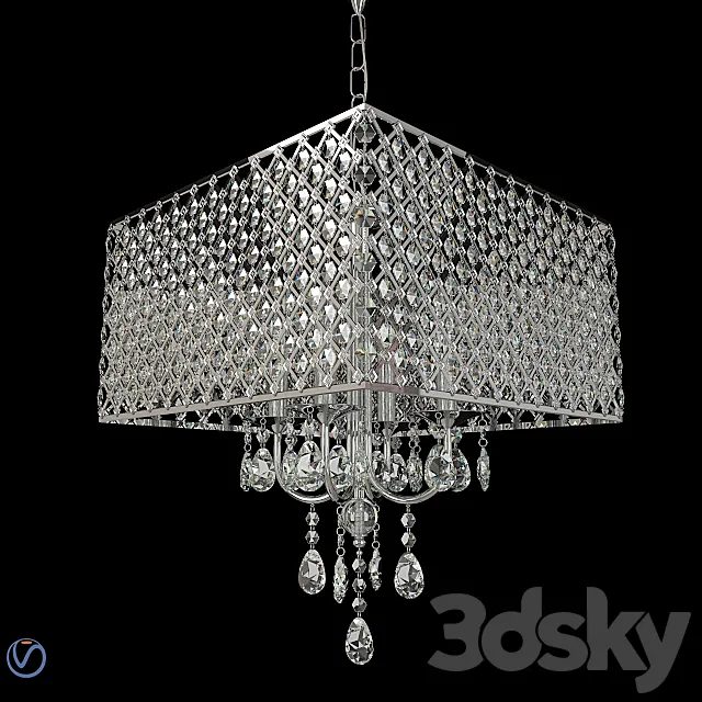 4 Light Square Crystal Chandelier 3D Model 4 Light Square Crystal Chandelier 3D Model
