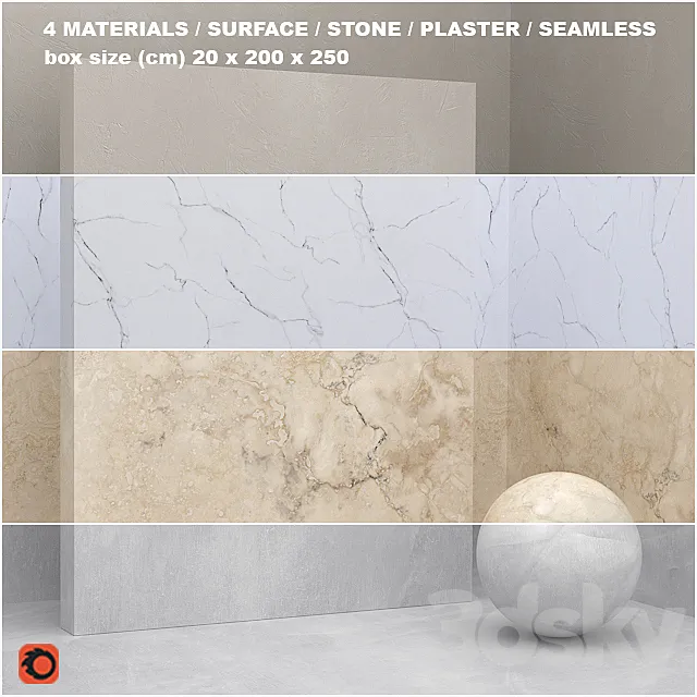 4 materials (seamless) – stone plaster – set 25 3D Model
