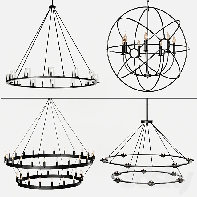 4 type Restoration Hardware Round Chandelier Set 004 3D Model 4 type Restoration Hardware Round Chandelier Set 004 3D Model