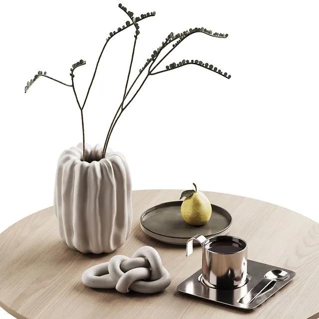 406 decorative set 041 folded vase pear and tea 3D Model