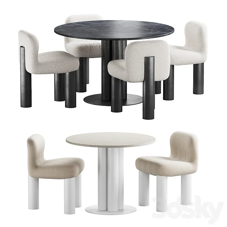 437 dinning set 05 Arflex Goya table with Arflex Botolo armchair 3D Model Free Download