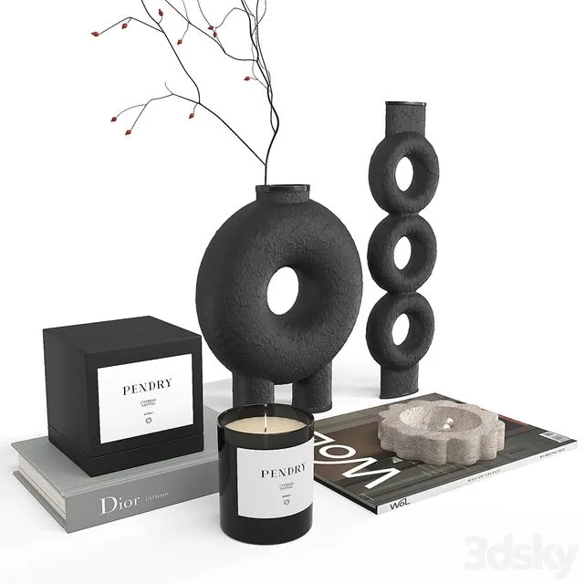 452 Decor Set Corner Design 086 Minimalistic Accessories Trays Vases 3D Model